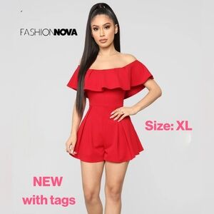 Fashion Nova Red Off-Shoulder Ruffle Romper Size XL